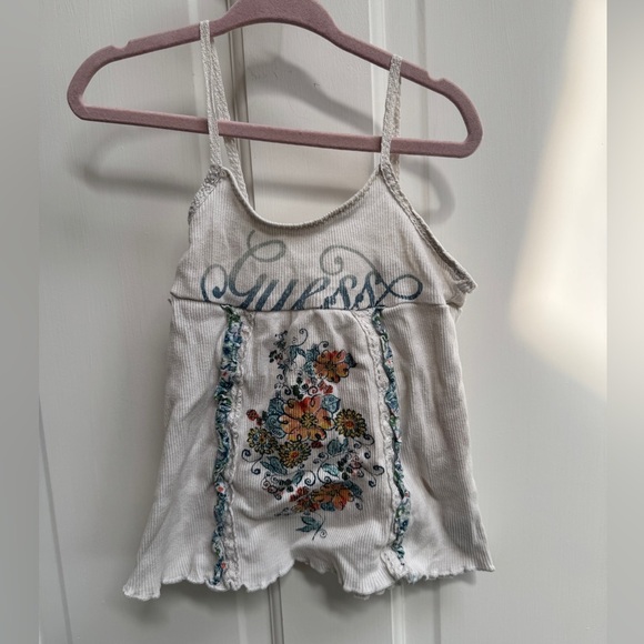 Guess 3T Girls White Floral Camisole with Ruffled Edges - Picture 1 of 4